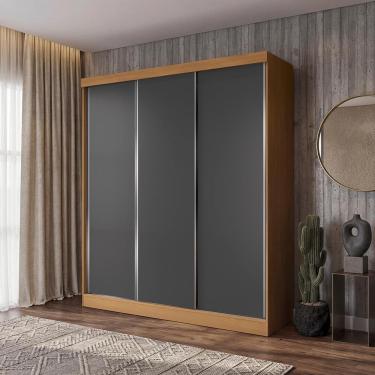 Imagem de Guarda Roupa Casal 3 Portas De Correr 4 Gavetas Kappesberg Tapajós-grafite 180cm
