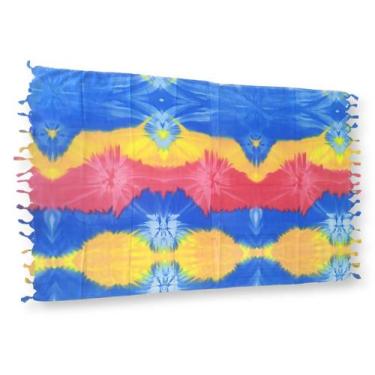 Imagem de Canga de Poliéster Estampa Tie Dye - Sarat Moda Indiana, Azul, Amarelo