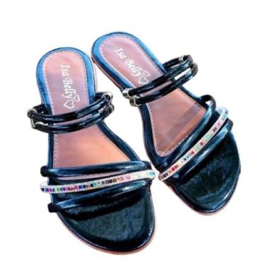 Imagem de Sandalia Rasteira Feminina Com Strass Pedra Colorido - Anadani, Preto,