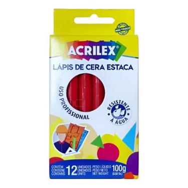 Imagem de Lápis Cera Estaca VERMELHO - 12 Unidades ACRILEX - 091100507
