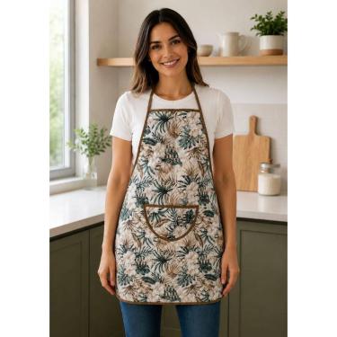 Imagem de Avental de Cozinha Estampado com Plástico - Hibisco Caqui