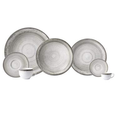 Imagem de Aparelho de Jantar Esfera 42 Peças Porcelana Redondo para Uso Diário Cinza Schmidt
