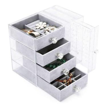 Imagem de Porta Joias BSL3923 Acrílico 4 Gavetas Organizador Bijuterias Cinza Ideal Importados