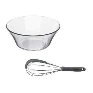 Imagem de Kit Saladeira De Vidro 2,3L E Batedor Manual Fouet Aço Inox - Nadir Fi