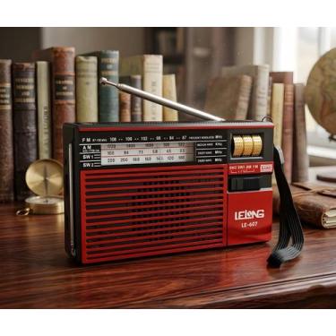 Imagem de Rádio Retrô Portátil FM AM SW12 Com Lanterna Lelong LE607, Vermelho