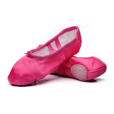 Imagem de MSMAX Sapatos de balé para meninas, sapatilhas de dança de cetim Performa para crianças (Bebê/Criança pequena/Criança grande), rosa, 13 Little Kid