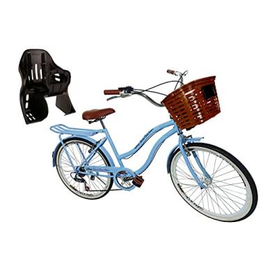 Imagem de Bicicleta Urbana aro 26 com cadeirinha cesta forte 6v Azul b