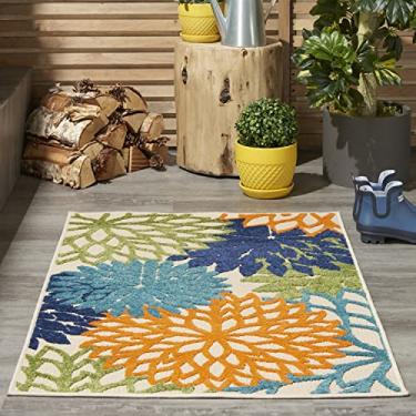 Imagem de Nourison Aloha Tapete Multicolorido para Ambientes Internos/Externos 61 cm x 122 cm, Tropical, Botânico, Fácil Limpeza, Sem Cama, Sala de Estar, Sala de Jantar, Deck, Quintal, Pátio (3 x 4)