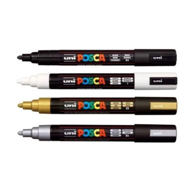 Imagem de Kit 4 Caneta Posca Marcador PC-5M 4 Cores Uni Ball