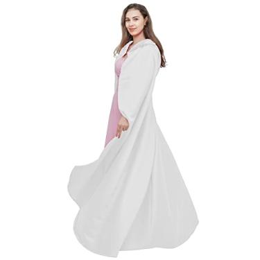 Imagem de LuckyMjmy Capa longa feminina de cetim com capuz e comprimento total, Branco, M