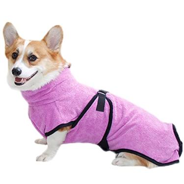 Imagem de Foern Roupão de banho para cães, roupão de microfibra para animais de estimação com cintura de gola ajustável, toalha de secagem para animais de estimação para cães pequenos, médios, grandes, roxo, GG: 75 cm/29,5 pol