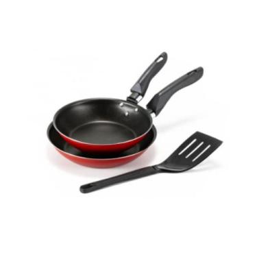 Imagem de Kit Frigideiras Francesas 22cm e 26cm Vermelha com Espátula Verde Não Gruda
