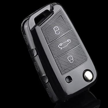 Imagem de CSHU Car Key Case Cover Porta-chaves Anel Porta-chaves, apto para Volkswagen VW Golf 7 3 4 5 6 6r mk7 Skoda Octavia A7 polo 9n mk4 passat b5 b6 b7 b8 bora Tiguan, preto