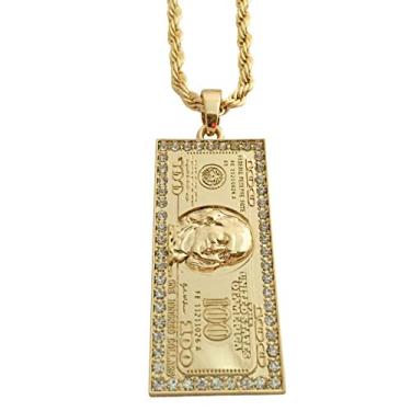Imagem de BLINGFACTORY Pingente Hip Hop com pingente de cédula grande de 100 dólares e corrente de corda de 5 mm 76 cm