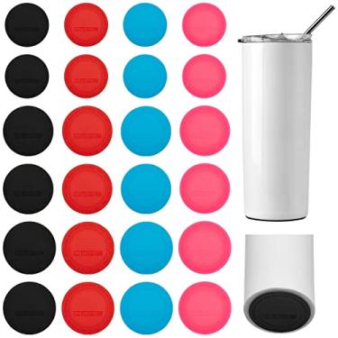Imagem de 24 peças de fundo de borracha para copos de sublimação autoadesivos copos skinny parte inferior protetora antiderrapante para copos de vinho retos cônicos, 50 mm 56 mm 58 mm, 4 cores