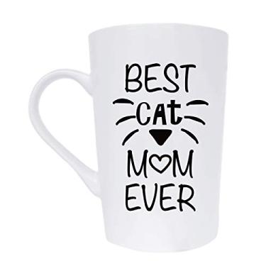 Imagem de Mauag Presentes de Dia das Mães, Caneca de café divertida para gatos e mães, Presentes de Natal, Melhores gatos Mamãe nunca fofos da Filha ou Filho, Branco 340 ml