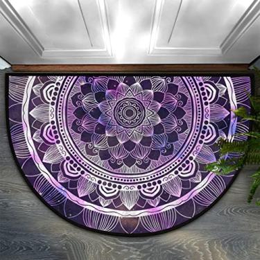 Imagem de Bardic Tapete Tribal Roxo Mandala Floral Meio Redondo Antiderrapante 91,4 x 61 cm