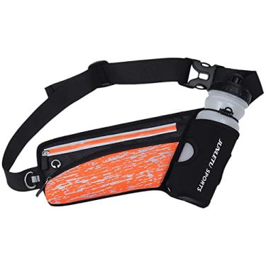 Imagem de Cinto de hidratação de maratona refletivo bolsa de cintura de corrida com garrafa de água multifuncional ajustável para esportes com fone de ouvido, laranja, 24 x 11 cm
