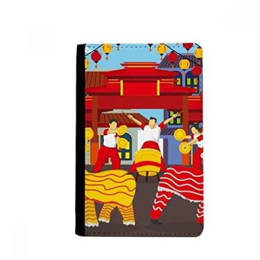 Imagem de Porta-passaporte com porta-cartão para carteira personalizada chinesa dança leão notecase burse, Multicolor