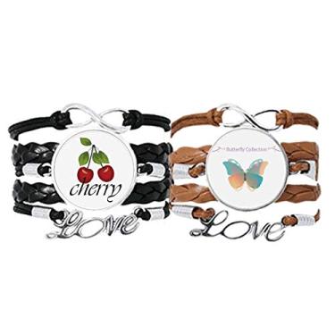 Imagem de DIYthinker Pulseira coleção de borboletas rosa e azul bebê alça de mão corda de couro cereja amor pulseira conjunto duplo, Não se candidatar