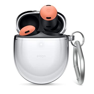 Imagem de elago Capa de TPU compatível com Google Pixel Buds Pro - TPU transparente à prova de choque, capa protetora com chaveiro, carregamento sem fio, amarelamento reduzido [transparente]