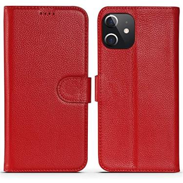 Imagem de HOUCY Capa de telefone carteira flip de couro [porta-cartão], para Apple iPhone 12 Mini (2020) 5,4 polegadas à prova de choque [revestimento interno de TPU] capa [suporte] (cor: vermelho)