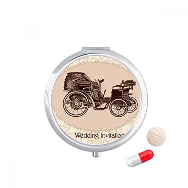 Imagem de Caixa de comprimidos de ilustração de carros clássicos com estampa de flores e porta-comprimidos, dispensador de recipiente