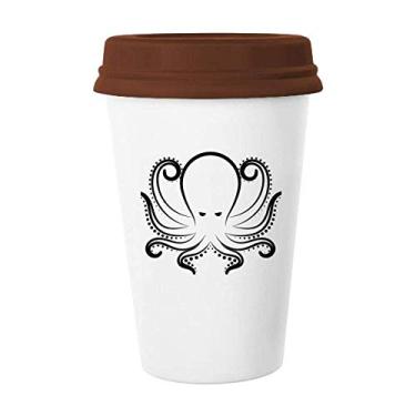 Imagem de Caneca de cerâmica preta branca polvo padrão de vida marinha copo de café copo de cerâmica