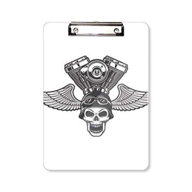 Imagem de Óculos de luz, esqueleto, padrão de motocicleta, prancheta, pasta, bloco de escrita, placa de apoio A4