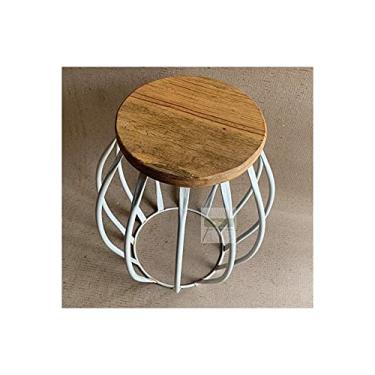 Imagem de banco branco barril tubo banqueta puff seat garden ferro e madeira de demolição sala de estar cozinha bar bistrô