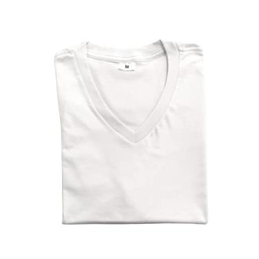 Imagem de Camiseta Gola V Lisa Branca 100% Algodão Fio 30.1 (G)