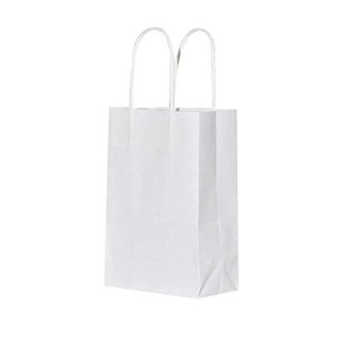 Imagem de Sacos de papel pequenos marrons simples com alças grandes, 13 x 8,25 x 20,3 cm, pacote com 100, sacos de papel de presente bagmade, sacos de compras de varejo Kraft Party, Branco, 50pcs