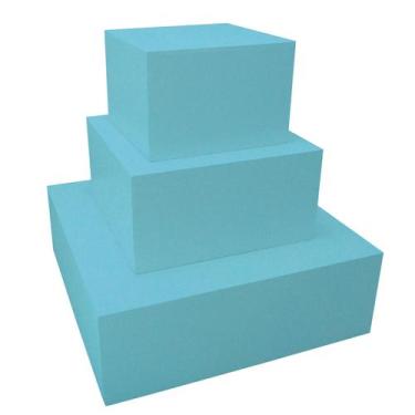 Imagem de Trio De Caixa Quadrada P/ Bolo Fake Sem Tampa Mdf 3mm Pintado Azul Beb