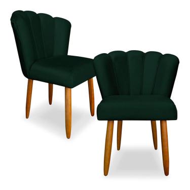 Imagem de Kit 2 Cadeiras de Jantar Pétala Estofada Pés Palito Veludo Verde - Montanaris Decor