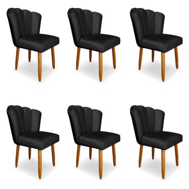 Imagem de Kit 6 Cadeiras de Jantar Pétala Estofada Pés Palito Veludo Cinza Escuro - Montanaris Decor