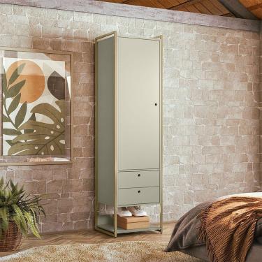 Imagem de Closet Industrial Solteiro Armario Com Cabideiro + 2 Gavetas Olivar - Off White - Cor: Off White