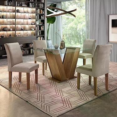 Imagem de Conjunto de Mesa de Jantar com 4 Cadeiras Classic Suede Chocolate e Cinza