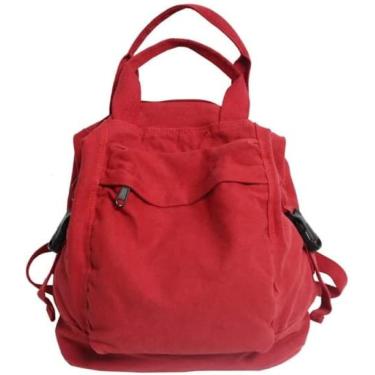 Imagem de Mochila Feminina De Lona De Moda Feminina, Cor Sólida, Retrô, Pequena, Feminina, Universitária, Escolar, Para Meninas Adolescentes, Portátil, Bolsa De Mão, Mochila,Vermelho,28 X 14 X 30 Cm,Hilario