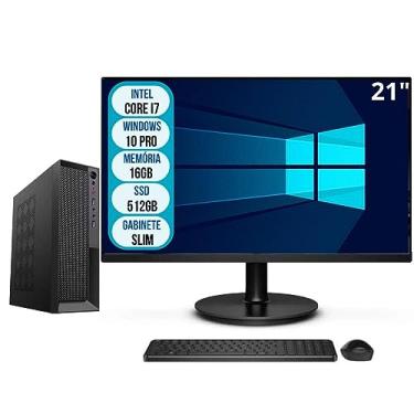 Imagem de Computador Completo Slim Intel Core i7 16GB SSD 512GB Wifi Windows 10 Pro Monitor 21" 3green Office 3GO-047