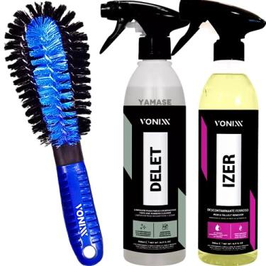 Imagem de Delet 500ml Limpador de Pneu e Borracha + Izer Descontaminante Ferroso + Escova Pepino Vonixx