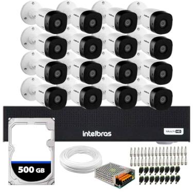 Imagem de Kit 16 Câmeras Intelbras VHD1230B G7 Multi-HD FULL HD 1080p Visão Noturna 30m Proteção IP67 + DVR MHDX 1016 16 Canais + HD 500GB