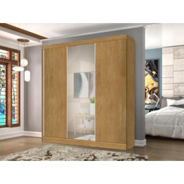 Imagem de Roupeiro/Armário/Guarda Roupas OM 2.25m Com Portas de Correr e Espelho na Porta Central Amplo Espaço Interno Com 4 Gavetas Cor Nature