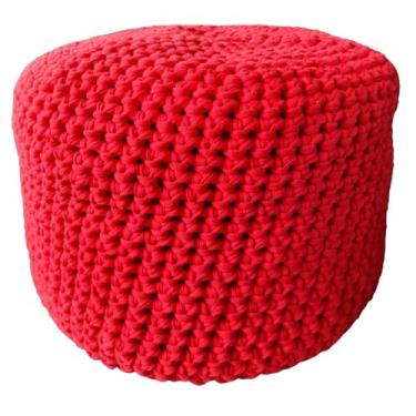 Imagem de Puff em Crochê Apoio de Pés Decorativo para Sala Quarto com Enchimento de Espuma e Flocos de Isopor Super Macio Costura a Mão Cor: Vermelho