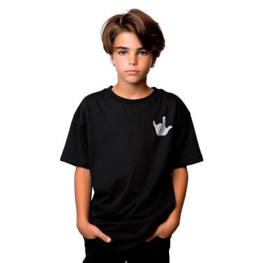 Imagem de Camisa Infantil Camiseta Criança Roupa Menino Estampada Peças Over Preta-Masculino