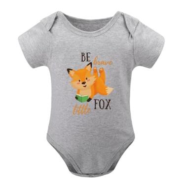 Imagem de SHUYINICE Macacão infantil engraçado para meninos e meninas, macacão premium para recém-nascidos, Be Brave Little Fox Baby Onesie, Cinza, 0-3 Months