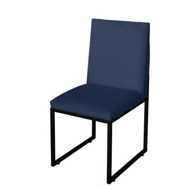 Imagem de Cadeira Para Sala De Jantar Trendy Base Metálica Preto Corino Azul Marinho