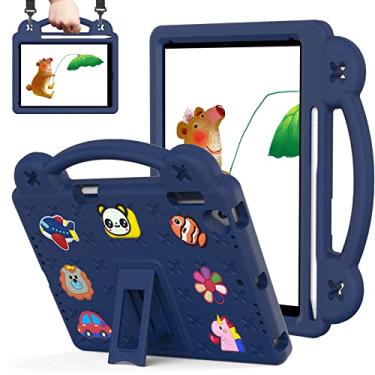 Imagem de QYiiD Capa infantil para iPad Air 1, infantil à prova de choque com suporte para lápis, alça de ombro dobrável para iPad Air 1 (A1474/A1475/A1476), DrakBlue