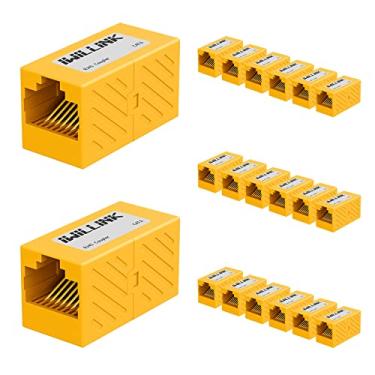 Imagem de iwillink Pacote com 20 acopladores Ethernet Cat6 RJ45, conector fêmea para fêmea RJ45 para cabo Ethernet Cat6/Cat5e/Cat5, adaptador extensor, amarelo