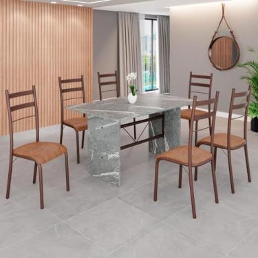 Imagem de Conjunto Sala de Jantar Mesa Retangular 140x75cm Tampo Granito Topázio 6 Cadeiras Marselha C. Marrom
