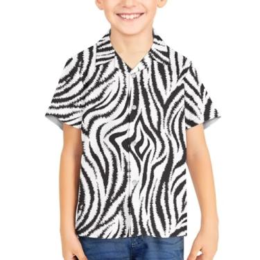 Imagem de Camisas havaianas de botão para crianças tropicais manga curta camiseta unissex praia verão camisetas Aloha para 3-16 anos, Listras zebra, 15-16 Years